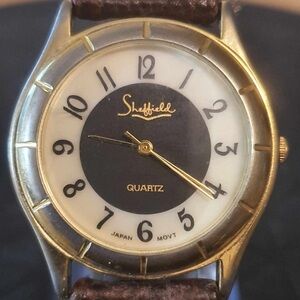 🦋 Sheffield Goldtone/White Leather Women's Watch